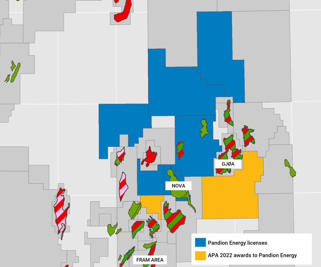 Greater Gjøa Area with Pandion Energy licences and APA 2022 awards to Pandion Energy.